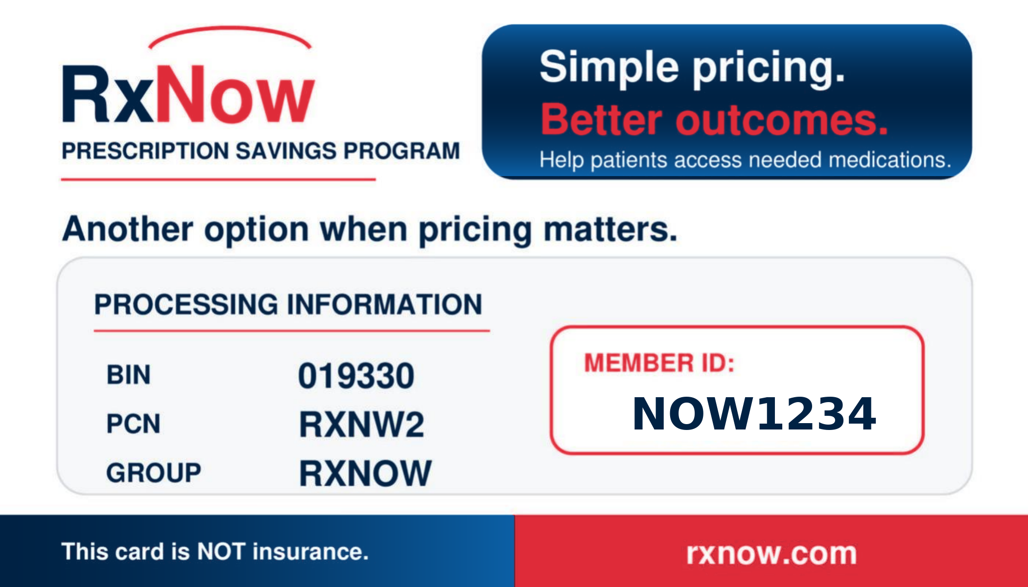 Current RxNow prescription savings card with no phone number